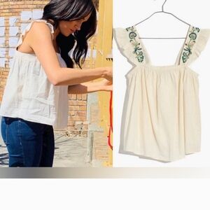 (M) Madewell Embroidered Strap Flutter Sleeve Top ASO